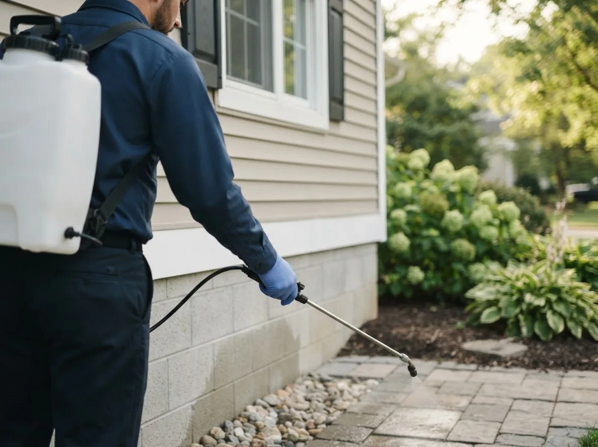 Pest control technician inspecting a home in Benson, NC